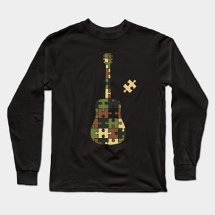 Camouflage Puzzle Acoustic Guitar Silhouette Long Sleeve T-Shirt